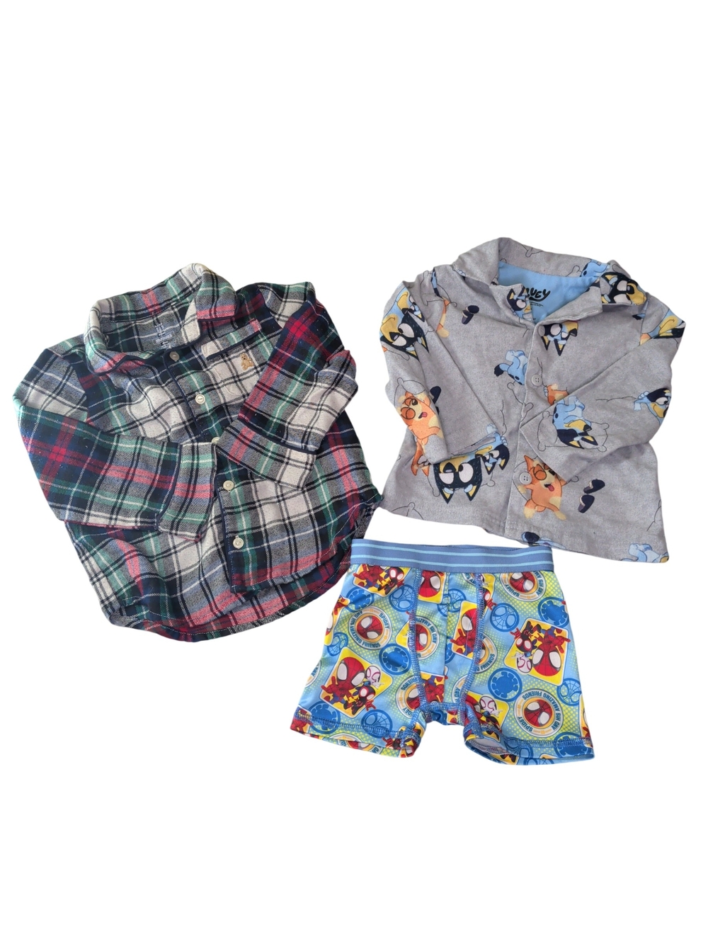Toddler Boy 2T 3-Piece Lot: Bluey, Spidey, Baby Gap Flannel